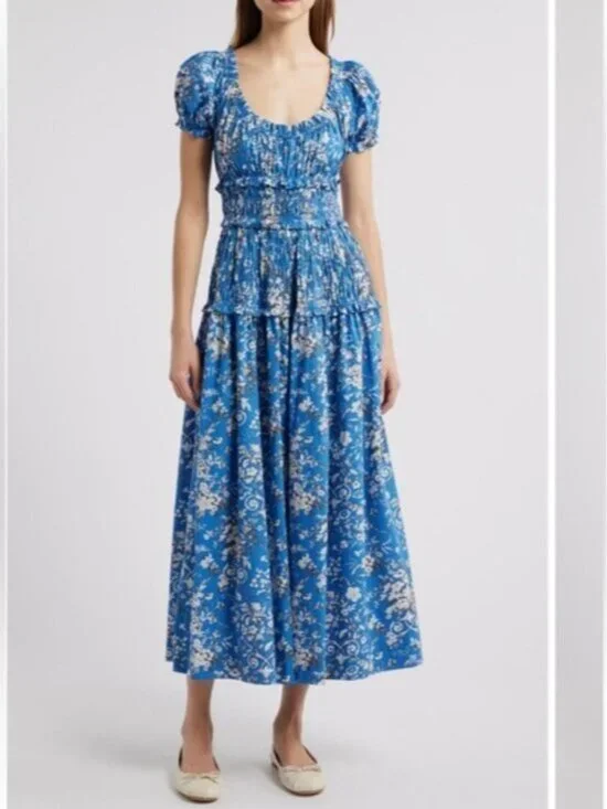 Doen Women's Leanne Jardins de La Fontaine Dress Floral Blue Maxi Dress xs - Picture 5 of 11